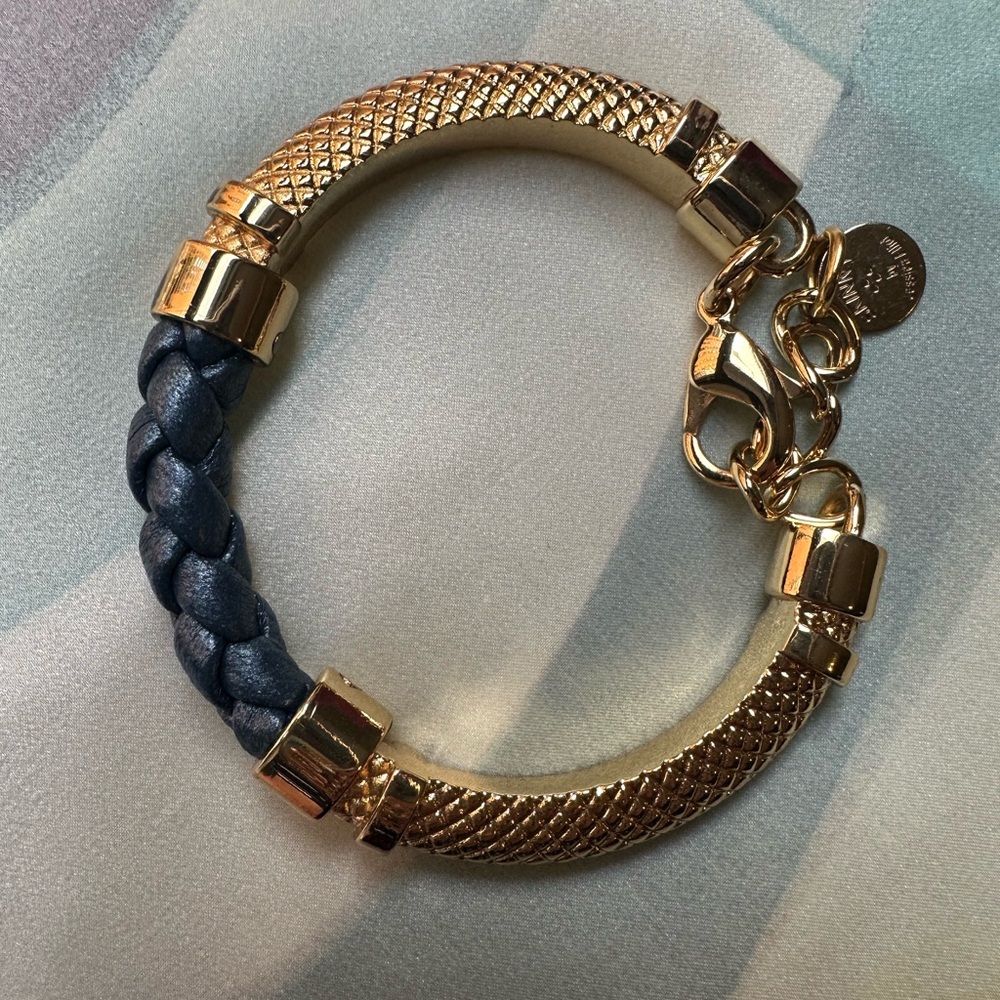 Jessica Elliot Gold Tone and Blue Leather Bracelet